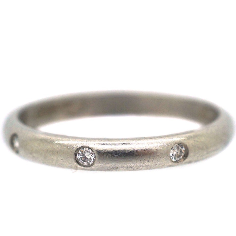 Platinum 950 & Genuine Diamond Stack Ring 9 Bezel Set Sz 5.5  5.13gram .22 carat